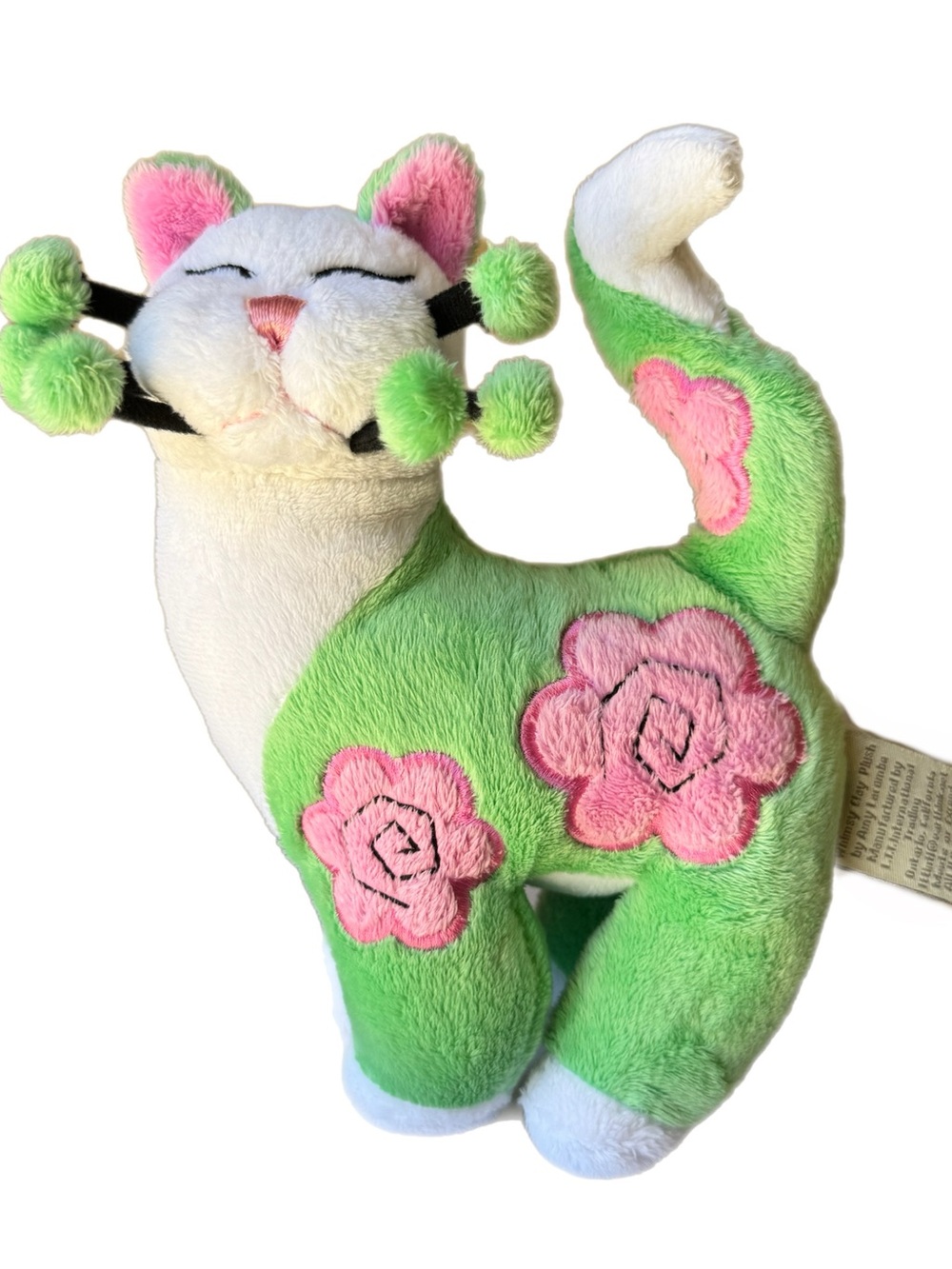Amy Lacombe WhimsyClay Plush Cat Flora vintage green white pink plush kitty